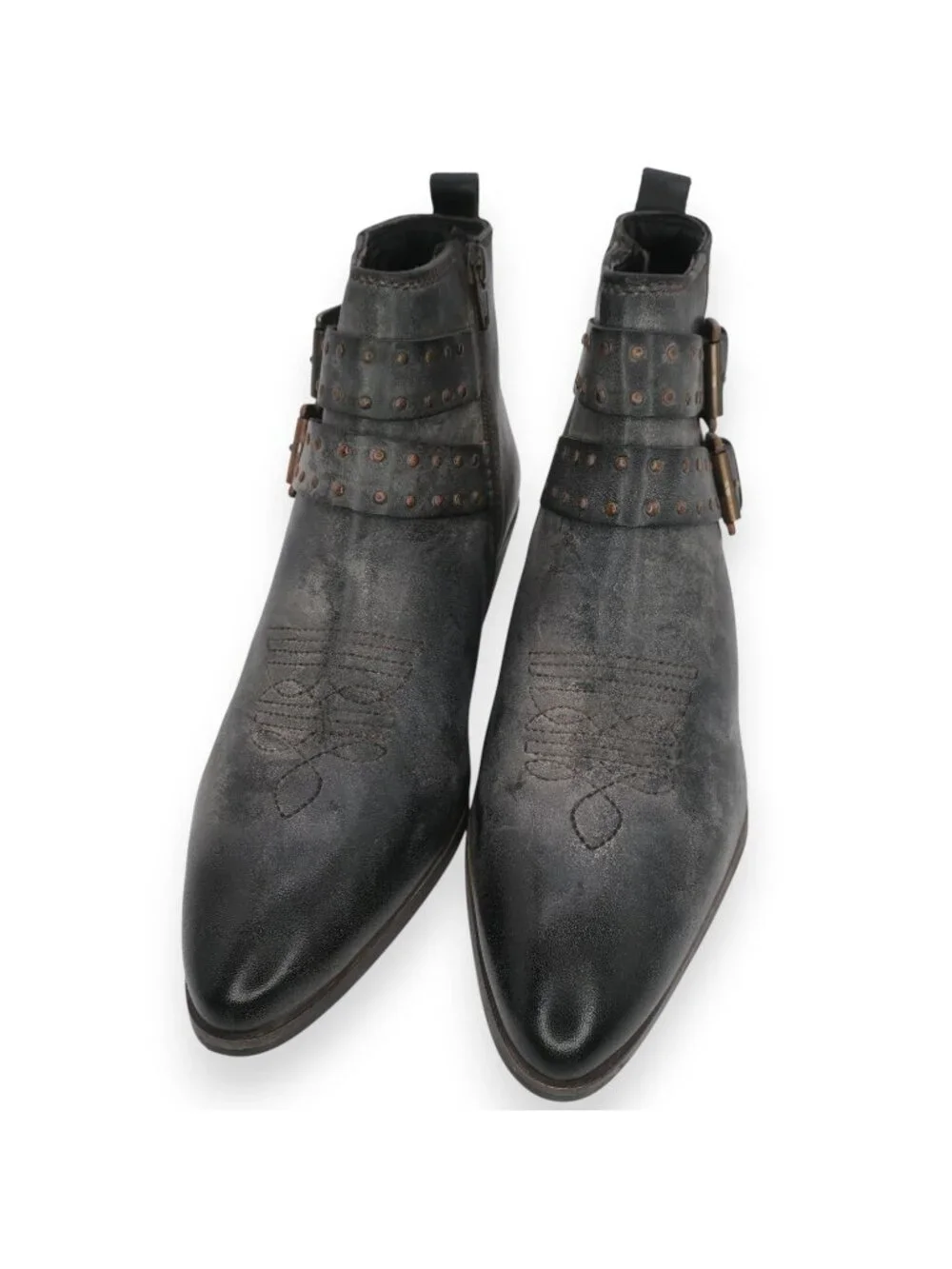 Roan by Bed Stu Ville Short Ankle Boot Black Gray Western Bootie Buckles 9M